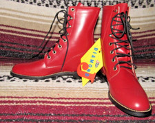 Women's Vintage Justin Diamond J Red Leather Lacer Boots 6 B NEW in Box