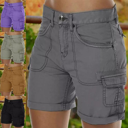Damen Freizeit Bermuda kurze Hot Pants Frauen Hawaii Sport Knöpfe Unterteil Baggy - Bild 1 von 16