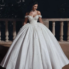 Princess Ball Gown Wedding Dress Petals Flower Beaded Off Shoulder Satin Bridal