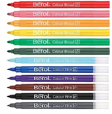 Berol Farbe breite & feine Spitze waschbare Filzstifte 3er Pack (unverpackt)
