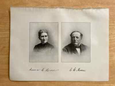 Antique Print 1903 CHARLES C. & ANNA C. MOORE Ellington, Connecticut CT Portrait