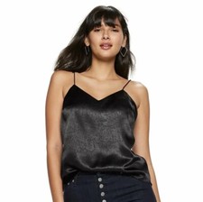 Nine West Satin Layering Cami DULL BLACK Women's Sz MSRP 30