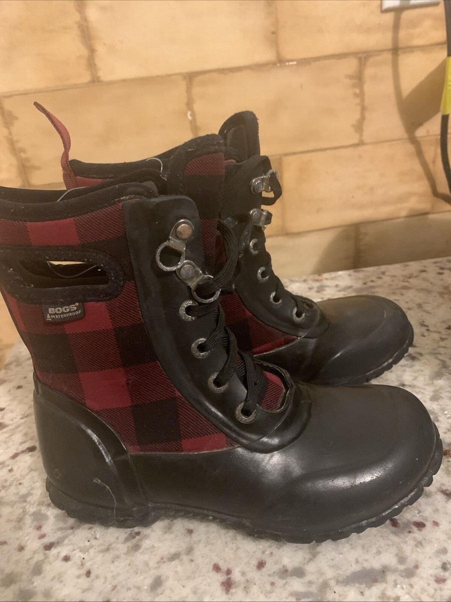 BOGS Waterproof Sidney Lace Up Youth 13 Plaid Rubber Snow  display picture 2