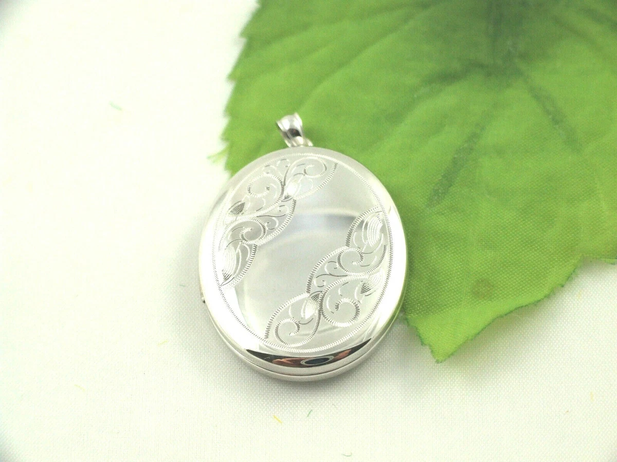 925 Sterling Silver Large Size 34mm X 28mm Half Engraved Oval Locket