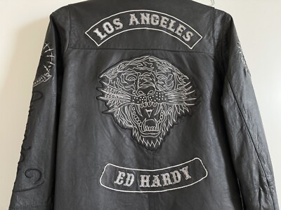 * * ED HARDY * * Original Kult Lederjacke Schwarz Gr. L NEUw.