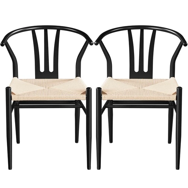 Set of 2 Weave Arm Chairs Mid Century Modern Dining Chair Accent
