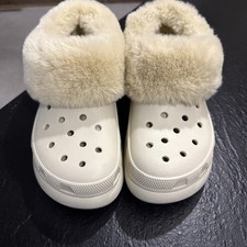 Crocs Furever Crush Faux Fur Lined Clog Bone Beige Off White Womens Size US 9