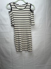 Mango Casual Women’s XS Striped Cold Shoulder Knit Dress Black Crea