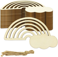 30 Pieces Rainbow Wood DIY Crafts Unfinished Wooden Cutouts Wood Discs Slices fo