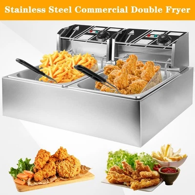 12L Electric Deep Fryer Dual Tank Stainless Steel 2 Fry Basket Commercial 5000W