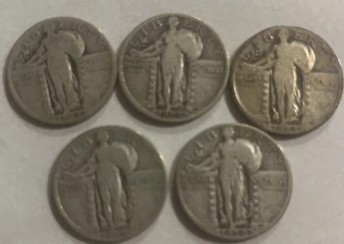 5 U.S. Silver Coin Lot Standing Liberty 90% silver1925-1930