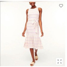 NWT J. Crew StripedKnit Tie-Waist Midi Dress White Pink Orange Medium BF879