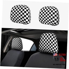 2 Pieces Checkered Pattern Elastic Car Seat Headrest Covers Universal Fit Most