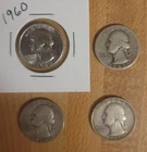 1935 - 1960 Washington Quarters Lot (90% Silver), 4 Coins $ 1 Dollar F.V.