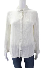 Rails Womens Cotton V-neck Long Sleeve Half Button Blouse White Size S