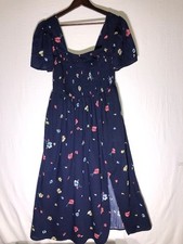 Gap Blue Floral Smocked Short Sleeve Midi Dress - Medium - New with Tags