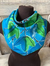 Vintage Vera Blue  Green Leaves Silk Blend Scarf  ladybug logo  please read