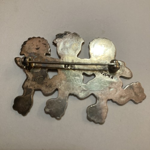 Sterling Silver Pin 3 Kid Skaters Holding Hands EFS Mexico - Picture 3 of 6