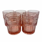 5 Vintage ANCHOR HOCKING Double Old Fashioned Glasses Annapolis Rosewater Pink