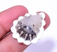 Black Rutilated Quartz - Srilanka 925 Sterling Silver Handmade Ring Adjustable