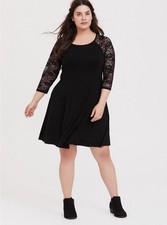 Torrid Size 00 Torrid Raglan Jersey Dress Black Lace Sleeve NWT MSRP 59.50