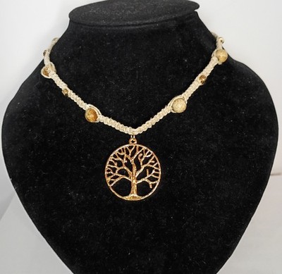 handmade hemp necklace with tree pendant, handcrafted, BOHO, jewerly, natural