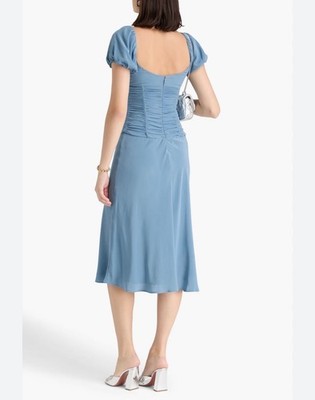 staud blue silk dress Elyse pleated silk-blend maxi dress in blue - Staud