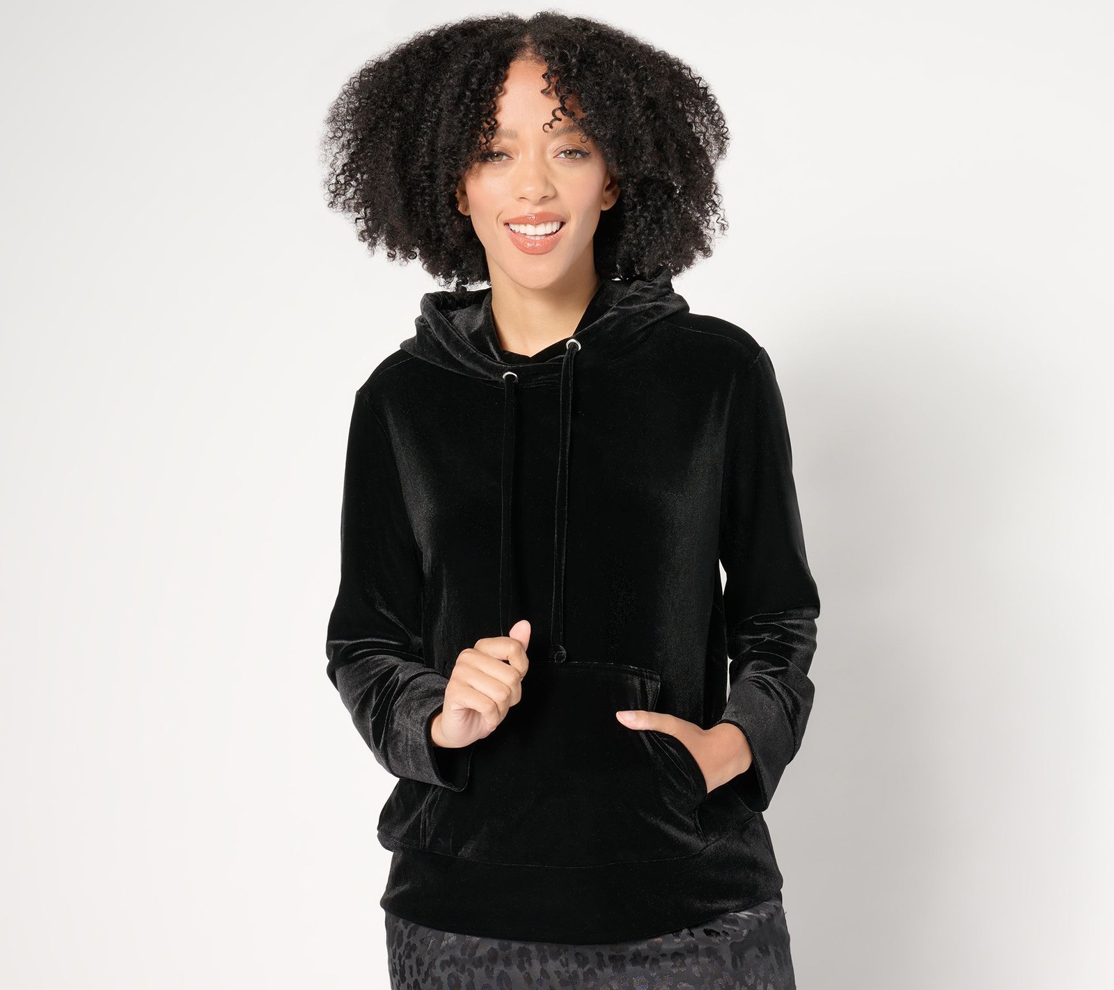 by Stacy London Women's Top Sz M h Velvet Hoodie Black A662055