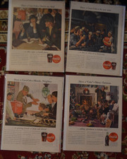 Lot of 4 1944 Coca Cola Magazine ads WWII Military Women and Men Drinking Coke