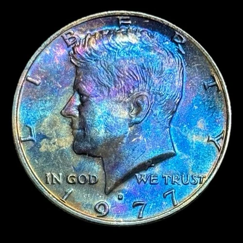 Kennedy Half Dollar 1977 D Uncirculated Monster Rainbow Toning