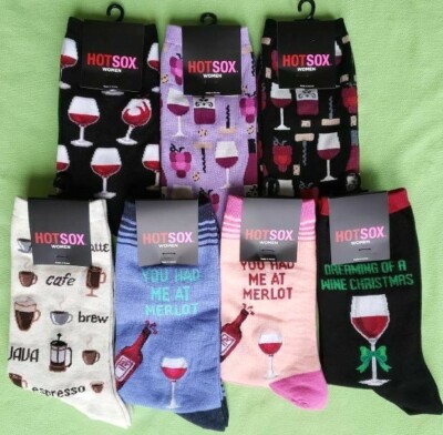 HOT SOX WOMEN'S WINE,COFFEE CREW SOCKS:NWT WINE +,MERLOT,WINE XMAS,COFFEE MUGS