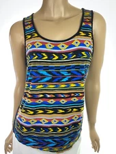 Forever 21 Sleeveless Top Blouse Size L Multi-Color Stripe & Design Viscose
