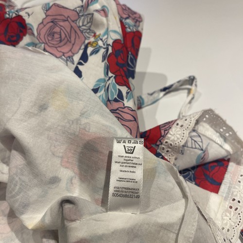 Tu Womens Summer Dress 12 Sleeveless White Floral Roses Pink Red Cotton Lined - Picture 12 of 13