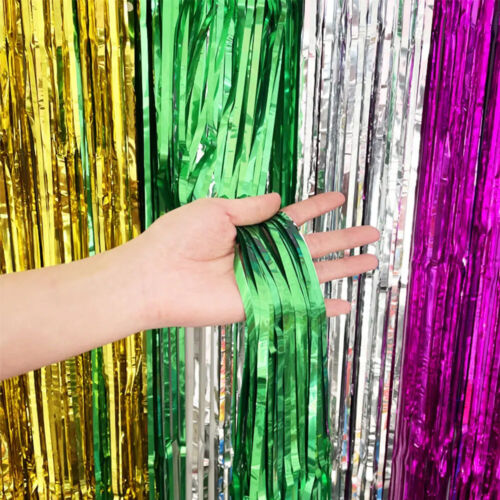 Metallic Foil Fringe Curtain Tinsel Photo Backdrop Party Birthday Decor 3x6.5 ft - Picture 1 of 15