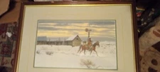 Vintage Austin Deuel American Cowboy on Horseback Framed Art Painting 