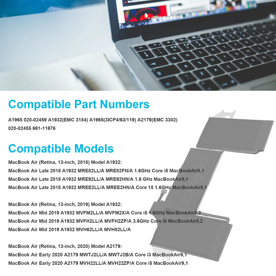✅Battery A1965 For Apple MacBook Air 13" A1932 A2179 RETINA EARLY 2018 2019 2020 - Image 3 of 4