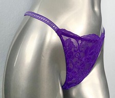 Victoria's Secret Thong Panty Bright Violet Lace Shine Bling Strap S M L