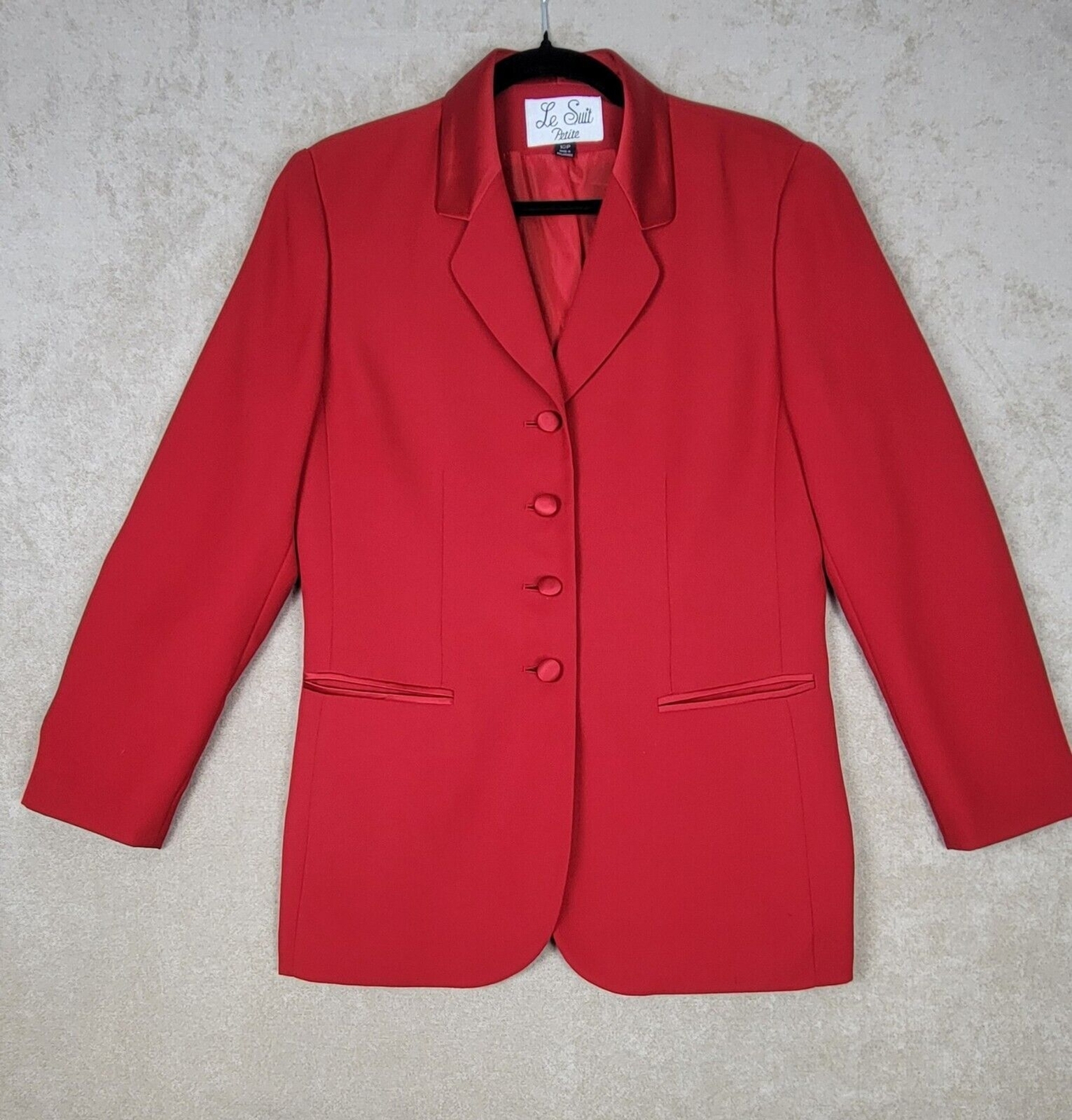 Le Suit Essentials Blazer Womens Petite Red Long Sleeve Button Collar Size 10P