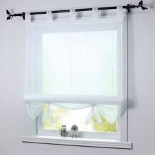 Raffrollo mit Schlaufen Raffgardinen Weiß Küche Gardinen Modern Fenstergardine
