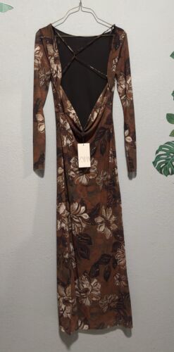 ZARA WOMAN FW24 MIDI FLORAL TULLE DRESS LIGHT BROWN REF:5039/397 SIZE S_NWT - Picture 23 of 24