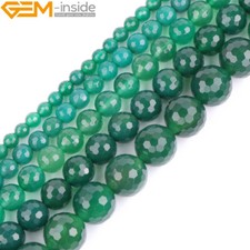 Faceted Green Agate Strand Natural Round Gems Beads For Jewelry Making 15 "