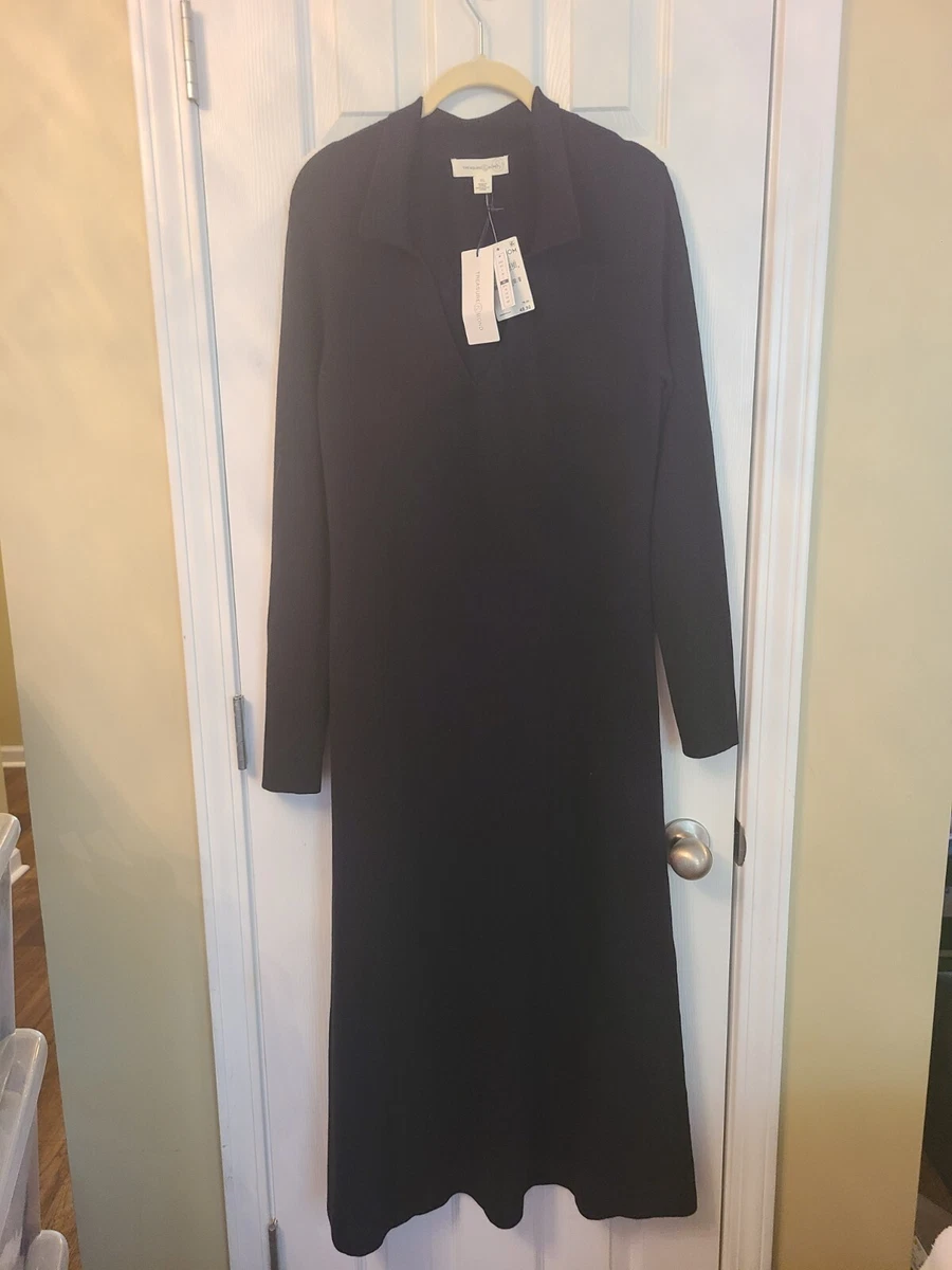 NWT Treasure Bond Black Long Sleeve Collared Midi Sweater Dress