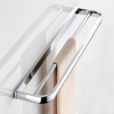 Polished Chrome Double Towel Bar Holder Wall Mounted Bathroom Towel Rail Holder