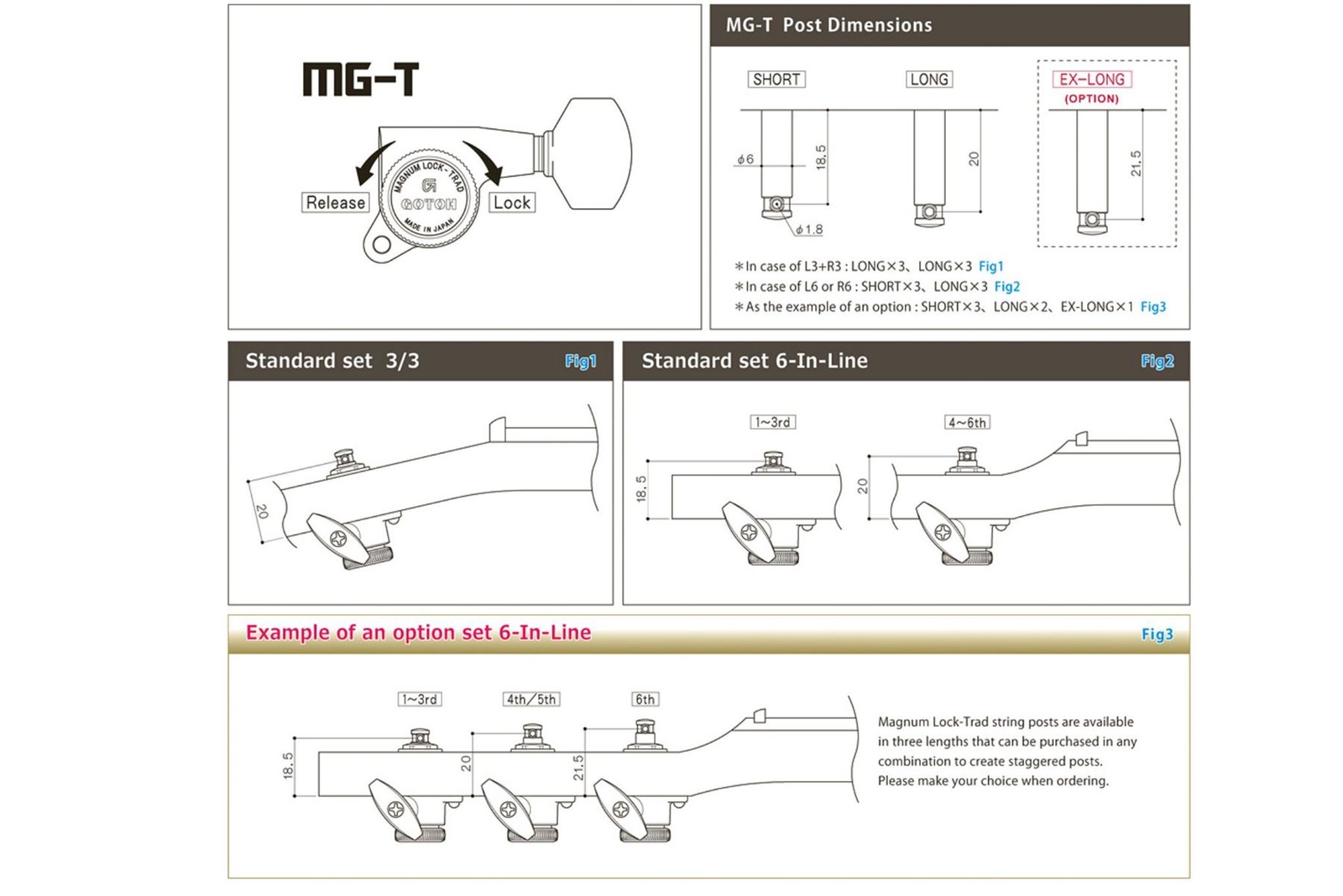GOTOH SG381-07-MGT Locking Tuners w/ Small Knobs - Black - 7R