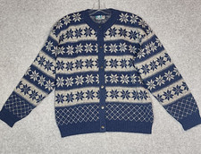 Vintage Norsewear Cardigan L New Zealand 100 Pure New Wool Nordic Snowflake Ski