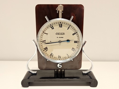 HORLOGE DE VOITURE SUISSE 8 JOURS VINTAGE ART DÉCO AVANT WW2 RARE DE COLLECTION "JAEGER" + SUPPORT - Photo 2/13