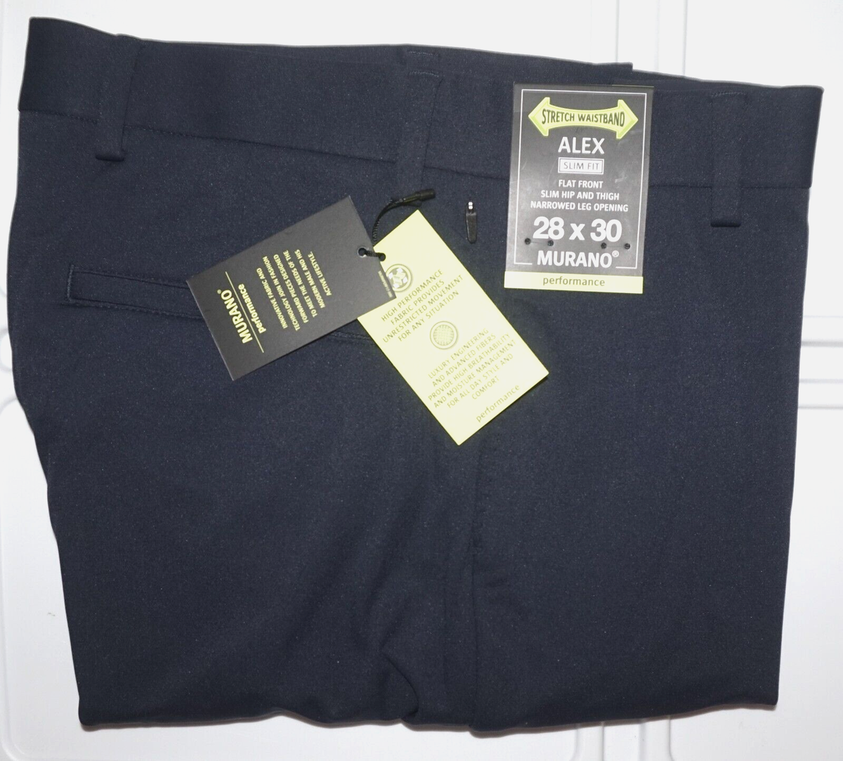 Murano Performance Dress Pants ALEX 28x30 Slim Fit Stretch Navy Flat Front  NWT