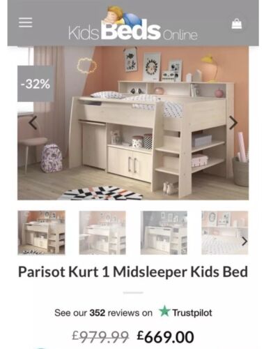 Children's White Mid Sleeper bed. Parisot Kurt1 Vgc,approx 2yrs old. Bargain - Picture 4 of 7