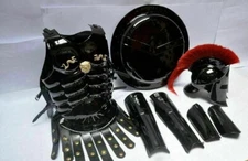 Medieval King Roman Spartan Helmet With Muscle Jacket War Armor Shield Black
