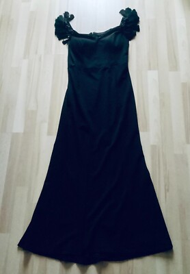 AIDAN MATTOX Off The Shoulder Beaded Black Evening Gown Long Dress Sz 12 
